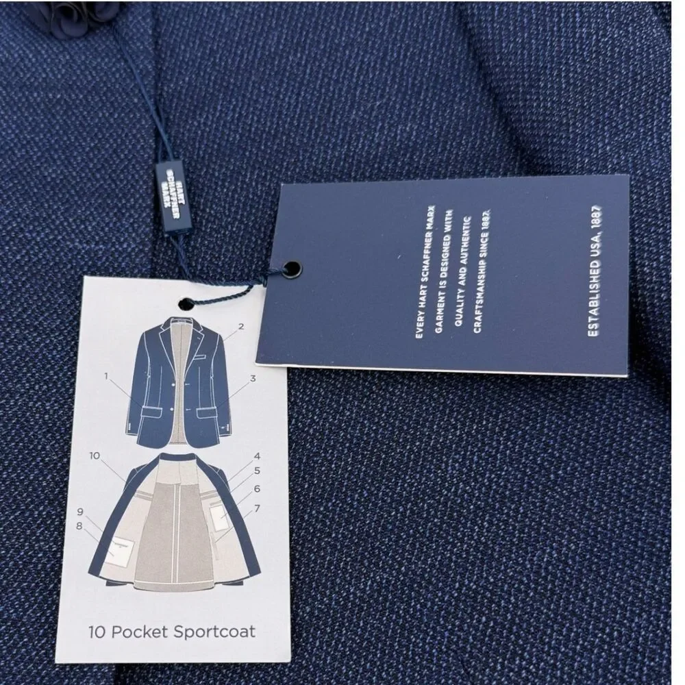 NWT Hart Schaffner Marx 10 Pocket Textured Wool Sportcoat Blazer Blue 42L